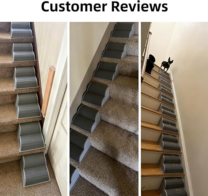 2-Step Modular Dog Ramp - Portable Non-Slip Stairs for Small Dogs with High Support, Lightweight Plastic Pet Steps Fits Staircase Indoor, Ideal for Elderly Injured Pets (9.5"D, 1-Pack, Grey)