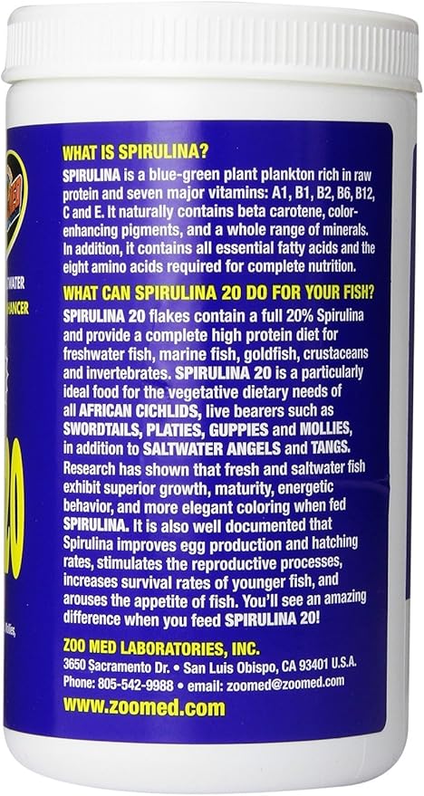 Zoo Med Spirulina 20 Flake Fish Food, 4-Ounce (3 Pack)