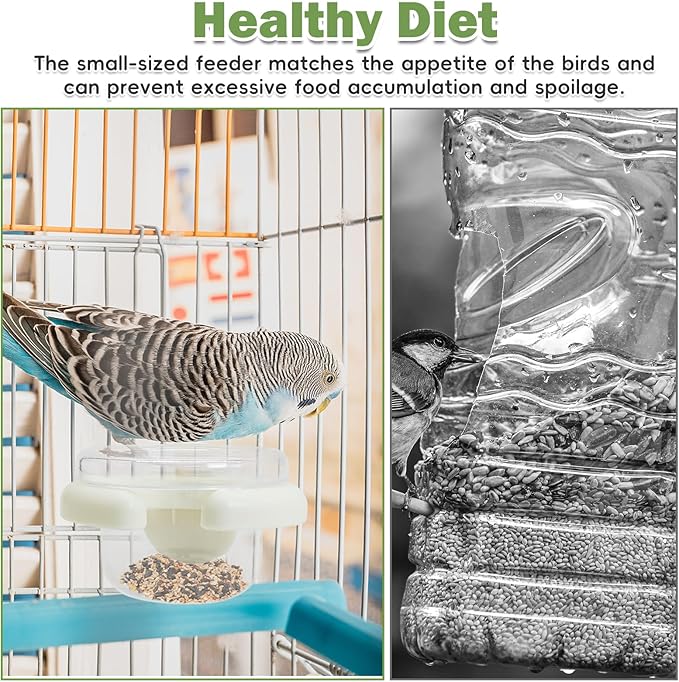 PINVNBY 4 PCS Bird Food Bowl Bird Cage Feeder with Clamp, Easy to Install Feeding Dish Cups Transparency Parakeet Food Dish for Finches Lovebirds and Long-Tailed Parrots （White）