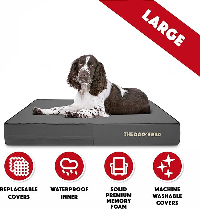 The Dog’s Bed Orthopedic Memory Foam Dog Bed Mattress, Oxford Fabric, Grey with Black Trim, Large, 6-Inch