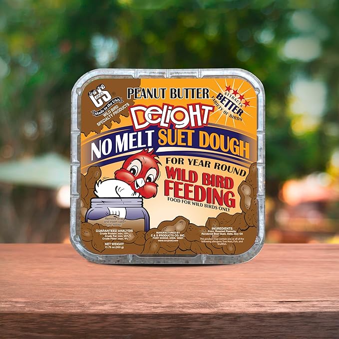 C&S Peanut Butter Delight No Melt Suet Dough, Suet Cakes for Wild Birds Including Wrens, Woodpeckers, Cardinals, Songbirds, Jays and More, 8 Pack
