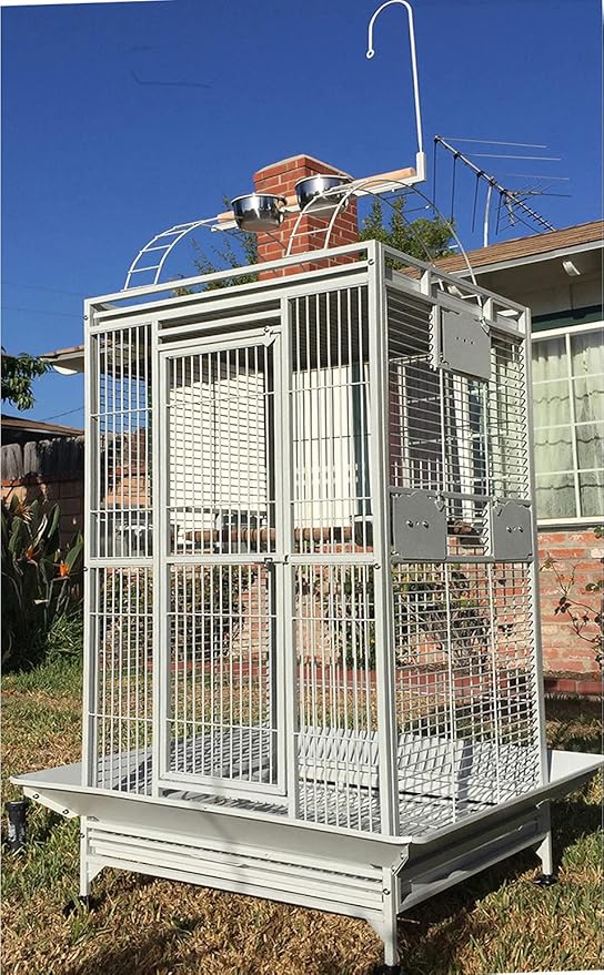 X-Large Double Ladders Open/Close Play Perch Stand Top Wrought Iron Bird Parrot Parakeet Finch Macaw Cockatoo Cage Include Seed Guard and Toy Hook