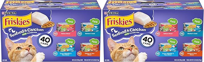 Friskies Purina Pate Wet Cat Food Variety Pack Seafood and Chicken Pate Favorites VP - 5.5 oz. Cans,(Pack of 80)