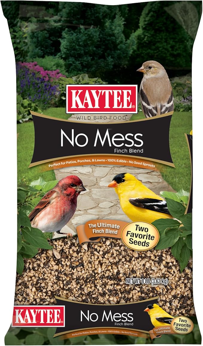Kaytee No Mess Finch Seed and Nyjer Blend, Attracts Goldfinches, Chickadees, Junos, Finches and Other Wild Birds, 8 Pounds