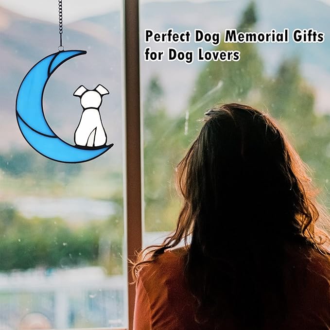 Stained Glass Rainbow Bridge White Dog Memorial Gifts for Loss of Dog Sympathy Remembrance Suncatcher, Angel Wings Pet Loss Bereavement Gifts in Memory of Pet Passing Away Window Hanging.