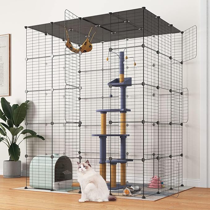 Oneluck 5-Tier Extra Large Cat Cages Indoor, 69 Inch Enclosure, Catio DIY Cat Playpen Detachable Metal Wire Kennels Cat Crate Exercise Place Ideal for 1-4 Cats(Without Platform)