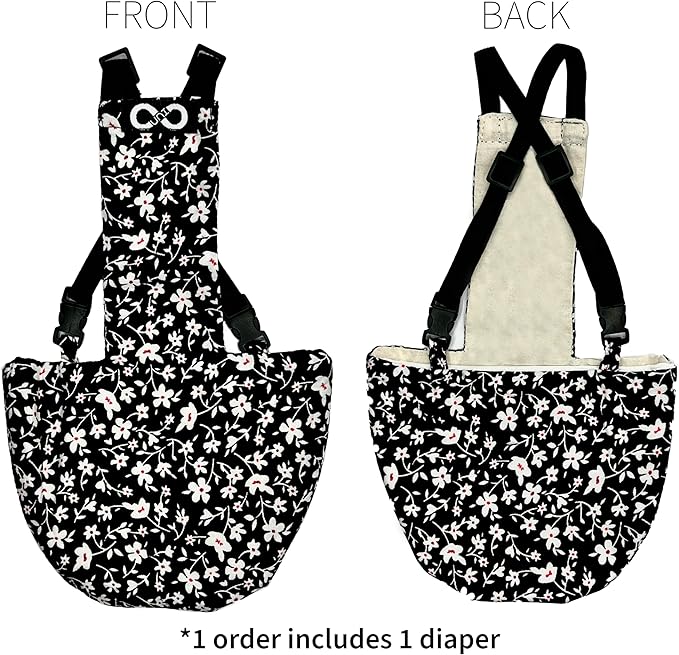 Chicken Diapers Duck Diaper Diaperalls for Hens, Roosters, Ducks, Ducklings - Reusable, Adjustable by Uni Infinity (Black Floral, Chicken Large, 1, Count)