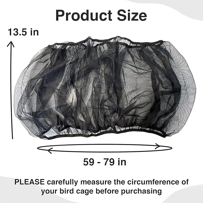 SIMENA Bird Cage Seed Catcher, Skirt for Bird Cage, Nylon Mesh Bird Cage Liners for Large Cages, Elastic and Easy Cleaning Bird Cage Cover, Suitable for Most Cage Shapes (Black 59-79 inch)