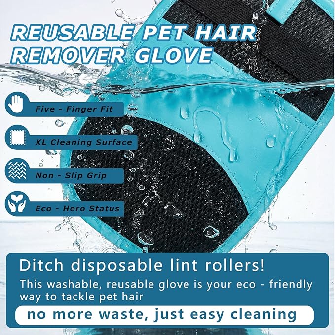 2Pcs Magic Brush Pet Hair Remover, Five-Finger Electrostatic Cat & Dog Hair Removal Gloves for Furniture, Couch, Carpet, Bedding, Reusable Cleaning and Grooming Mitts