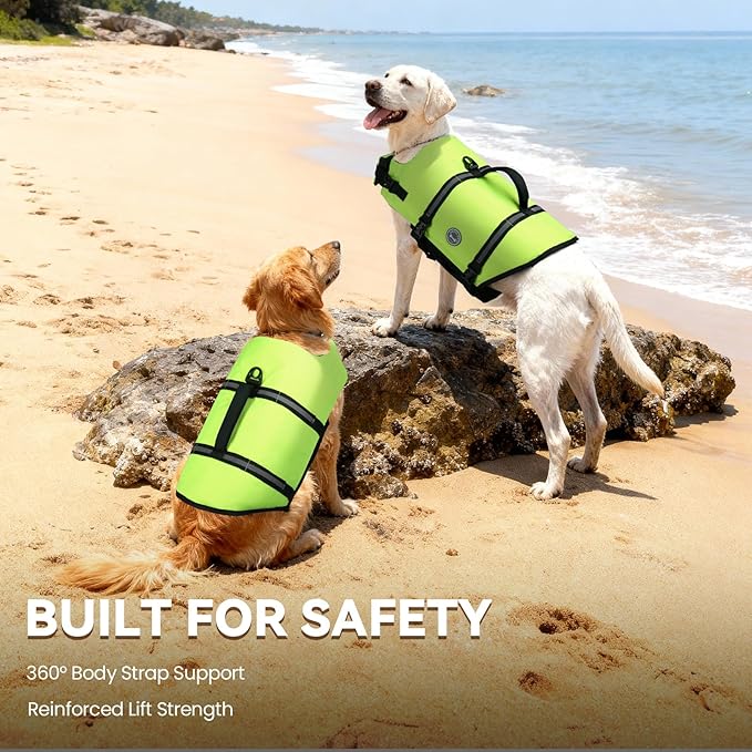 VIVAGLORY Rip Stop Dog Life Vest, Swimming Vest with Handle, Buoyancy for Doggy Puppy, Dog Life Jacket for Swimming & Boating, XL, Bright Yellow