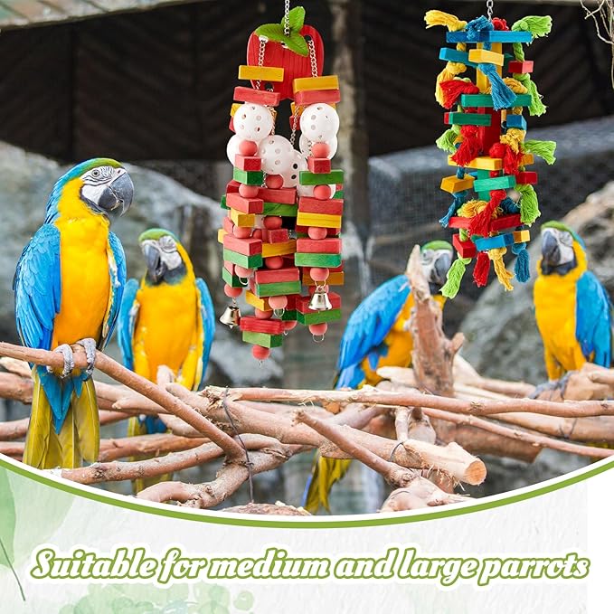 2 Pcs Extra Large Bird Parrot Toy, Multicolored Atural Wooden Bird Chewing Toy Parrot Cage Chewing Toys for Large Medium Macaws Cockatoos African Grey Parrots Birds