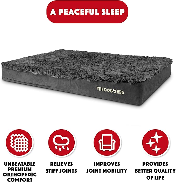 The Dog’s Bed Orthopedic Memory Foam Dog Bed Mattress, Fur Fabric, Grey Fur, XXL, 6-Inch