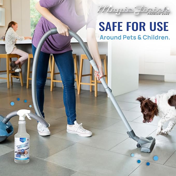 Magic Finish Pet Odor & Stain Remover (32 oz) – Enzyme Cleaner for Dog & Cat Urine, Vomit, and Messes – Kid & Pet-Friendly Rug & Multisurface Upholstery Deodorizer with Apple Blossom Scent