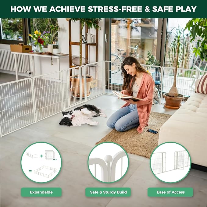 FXW Homeplus Unleashed Indoor Dog Playpen - Stress-Free and Safe Play, Heavy Duty 32 Inch 8 Panels Dog Pen for Small and Medium Dogs, White│Patented