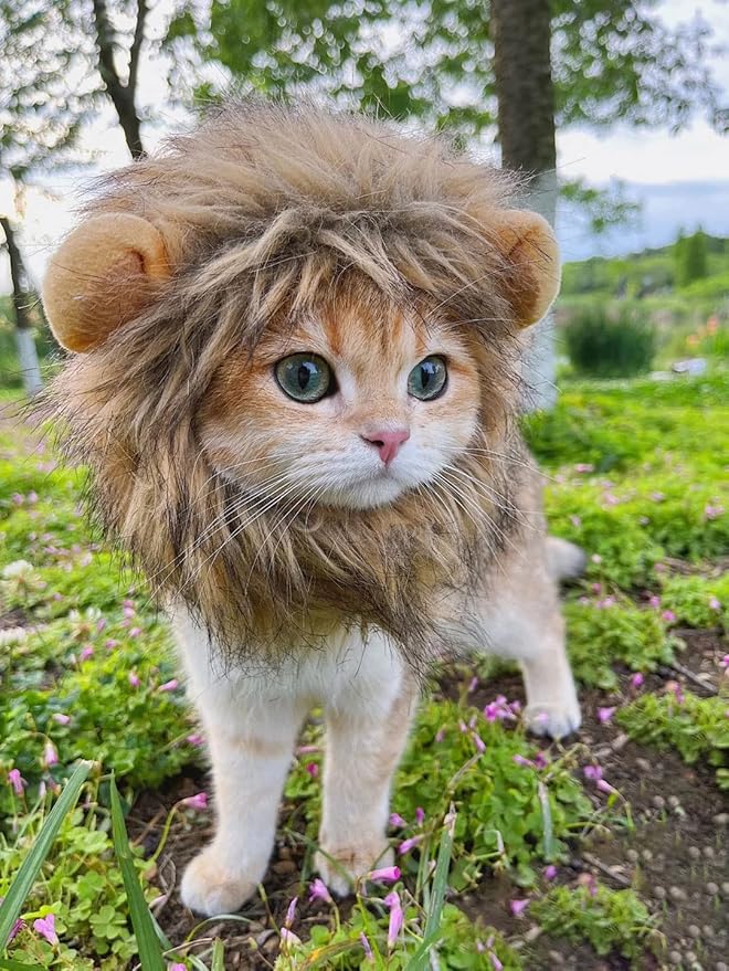 Lion Mane Wig for Cat,Dog and Cat Costume,Funny Pet Cat Costumes for Halloween Christmas, Parties, Photo Shoots (Size M, Melange Brown)
