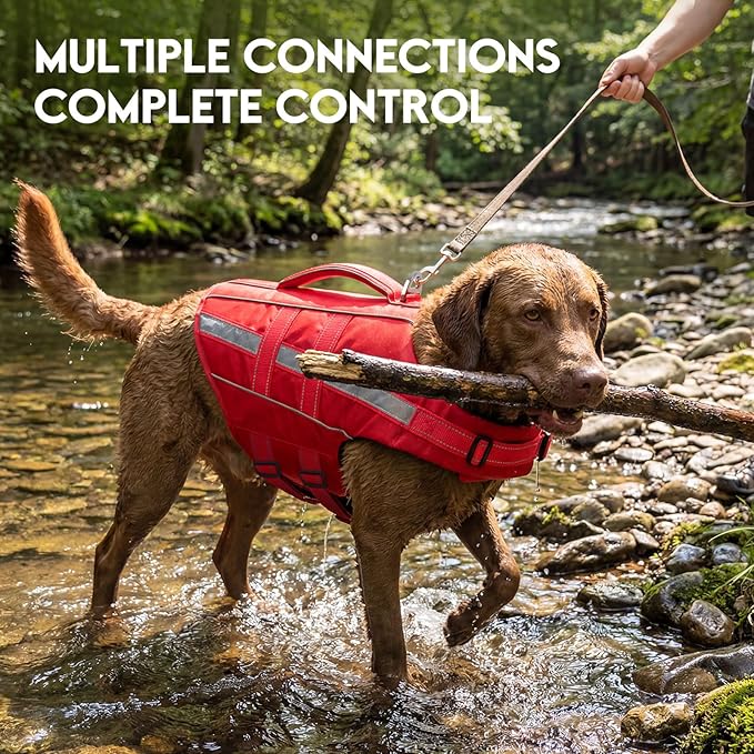 ASENKU Removable Front Float Dog Life Jacket, High Buoyancy Dog Life Vest with Reflective Strips & Rescue Handle for Swimming & Boating, Adjustable Life Jacket for Dogs(Red M)