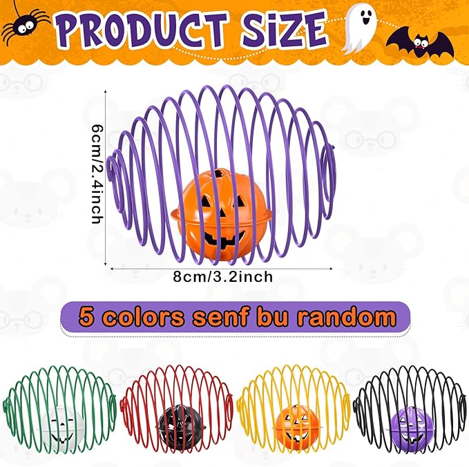 Jecery 5 Pcs Cat Spring Balls Toys Stretchable Rolling Balls Colorful Playful Coils Interactive Action Toy Caged Rats for Kitten Pet Supplies (Bell,Halloween Colors)