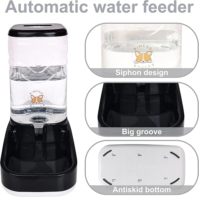 Elevon Automatic Cat Feeder, Gravity Food and Water Dispenser Bowl Set for Small Medium Dogs Animals, Pet Feeder Dispenser Storage Food, 3.8L Large Capacity, Black