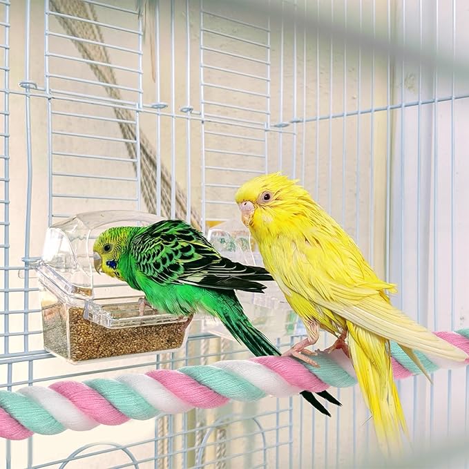 2-Pack Rope Perches for Bird Cages, 23.6 in Length Comfort Grip Flexible Rope Perch Beak & Paw Grinding for Parrots/Cockatiels/Parakeets, Bird Platform Sand [Pink Cyan]
