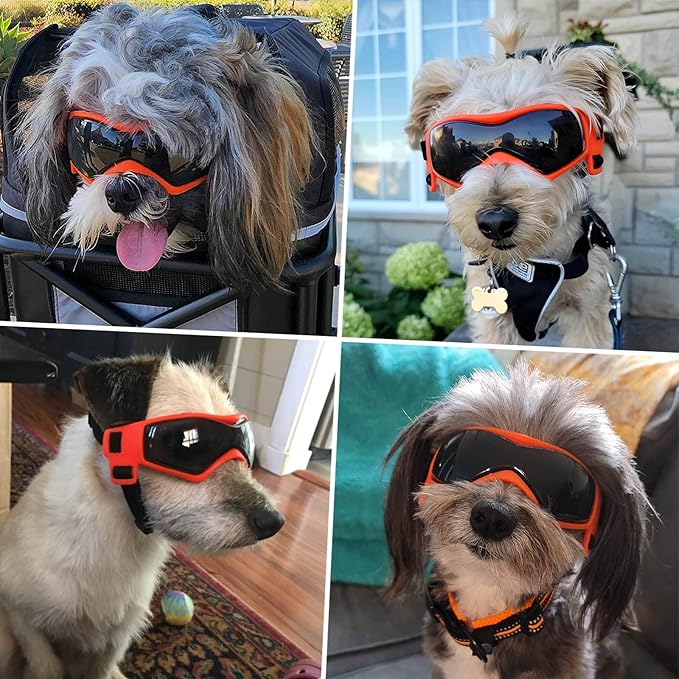 Dog Goggles Medium Breed, Small Dog Sunglasses Anti-UV Goggles for Pet Eyes Protection, Adjustable Straps, Orange M