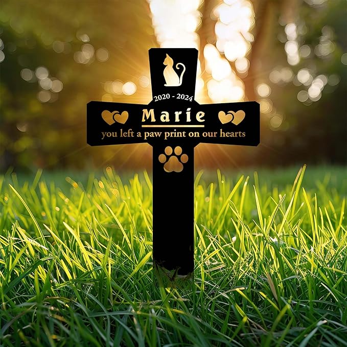 Custom Cat Grave Markers Outdoor | Personalized Cat Headstone with Name & Lifespan Dates | Weatherproof Memorial Stone | Elegant Outdoor Design in Multiple Colors