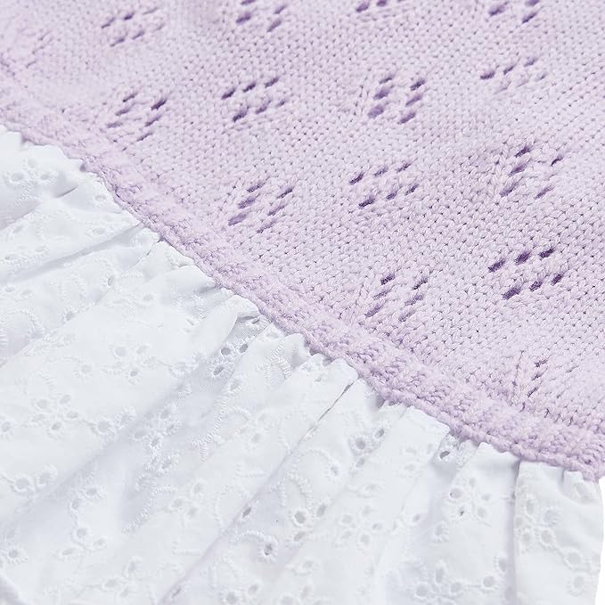 Blueberry Pet My Cutie Princess Ruffle Collar Dog Sweater Dress with Guipure Lace, Light Lavender, Back Length 12", Fall Winter Clothes for Girl Dogs