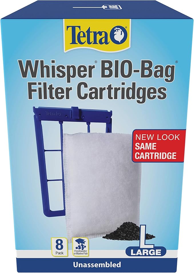 Tetra Whisper Bio-Bag Filter Aquarium Cartridges, Large Filter for Freshwater and Marine Fish, Removes Odors and Discoloration, Easy to Assemble, 8 Large Blue Filters