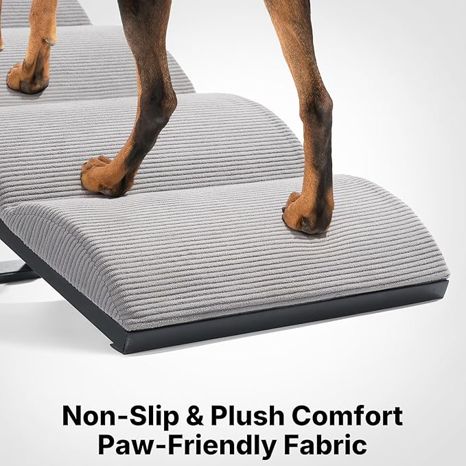 Veehoo Dog Ramp for Bed Couch Height Adjustable from 12" to 20", Foldable Stairs for Dogs to Get on Bed 17" Extra Wide, Portable Pet Doggie Steps Indoor with Non Slip Pad, Support up to 150 lbs
