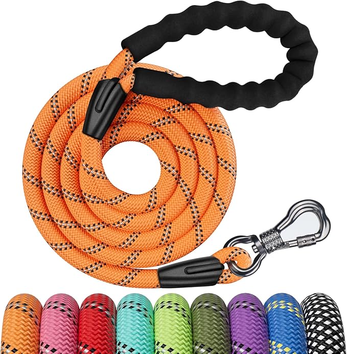 NTR 8FT Heavy Duty Dog Leash with Swivel Lockable Hook and Comfortable Padded Handle, Orange Rope Dog Leash for Small Medium Large Dogs Training, Playing, Camping, or Backyard