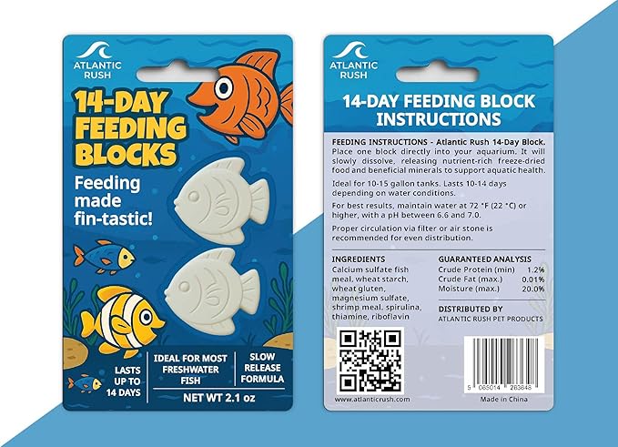 Vacation Feeder for Aquarium - 14 Day Feeder Block - Slow Release Fish Food for Betta, Goldfish & Tropical Fish - Aquatic Pet Tank Food (2 Packs of 2 Blocks)