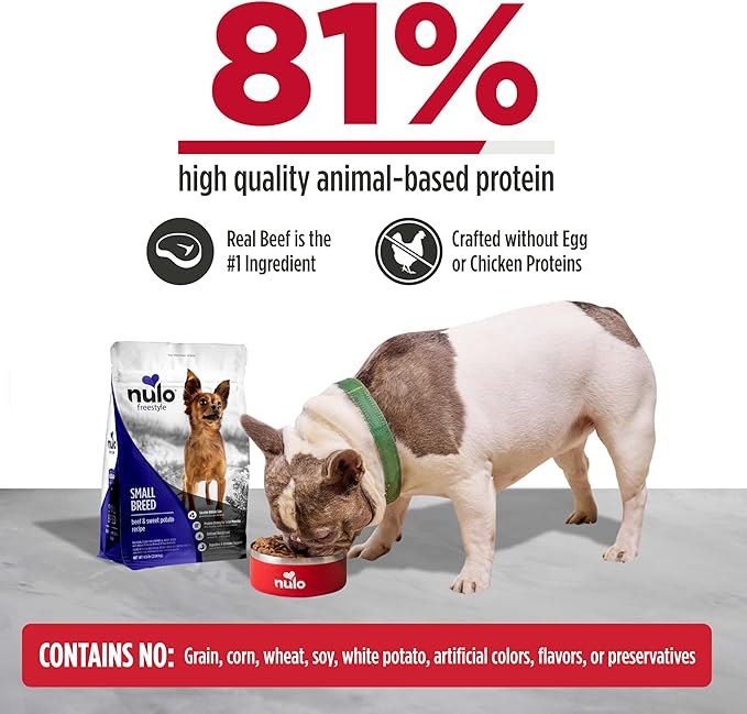 Nulo Freestyle Small Breed Dog Food Dry - Beef & Sweet Potato, Puppy & Adult Grain Free Dog Food, Natural, High Protein, Smaller Sized Kibble with BC30 Probiotic for Healthy Digestion Support, 6lb