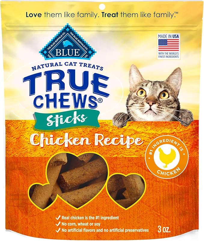 Blue Buffalo True Chews Sticks Natural Cat Treats, Chicken Recipe, Meaty & Savory Treats Made in The USA, 3-oz Bag