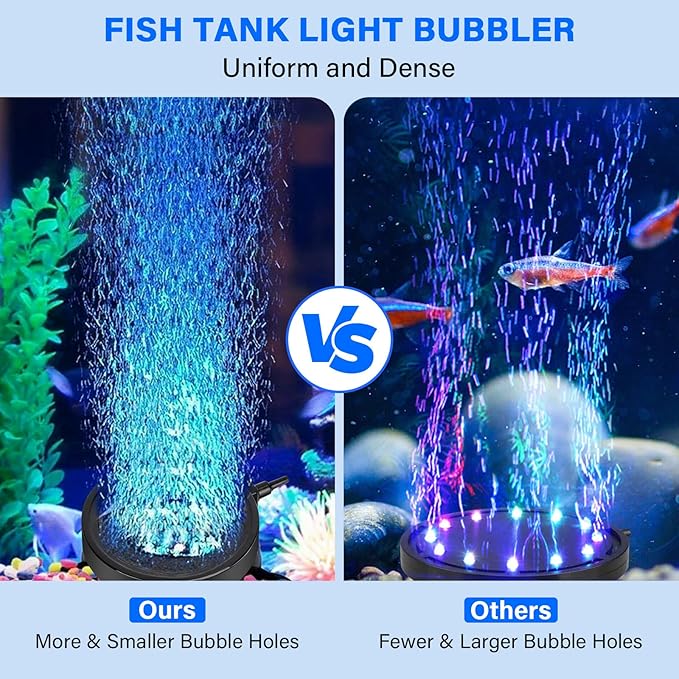 fishkeeper Aquarium Air Bubble Light, LED Fish Tank Bubbler Stone Disk with 11 Super Bright Lamp Beads, 16 Colors and 4 Modes Adjustable for Fish Tank Decoration Oxygenation