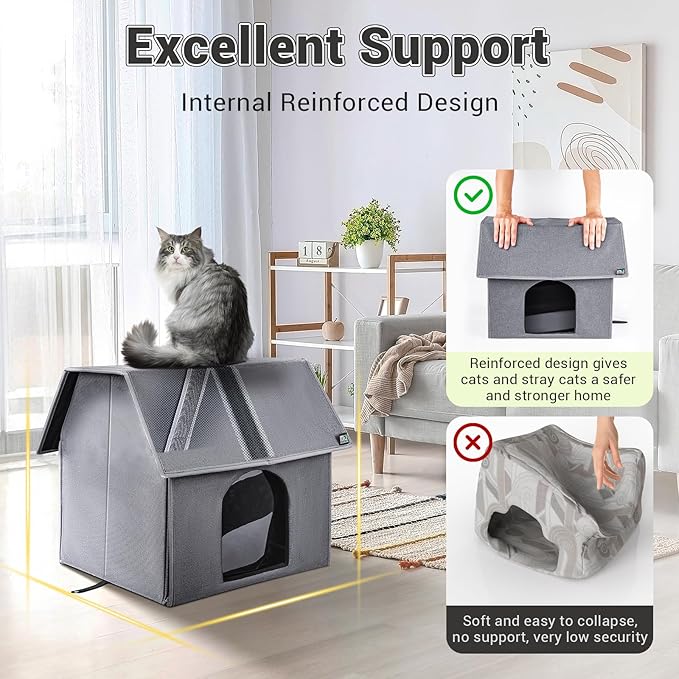 MIU Color Outdoor Cat House, Large Weatherproof Cat Houses for Outdoor Cats, Insulated Feral Cat Shelter with Removable Soft Mat, Easy to Assemble, 17.1" x 15" x 16.6" inch