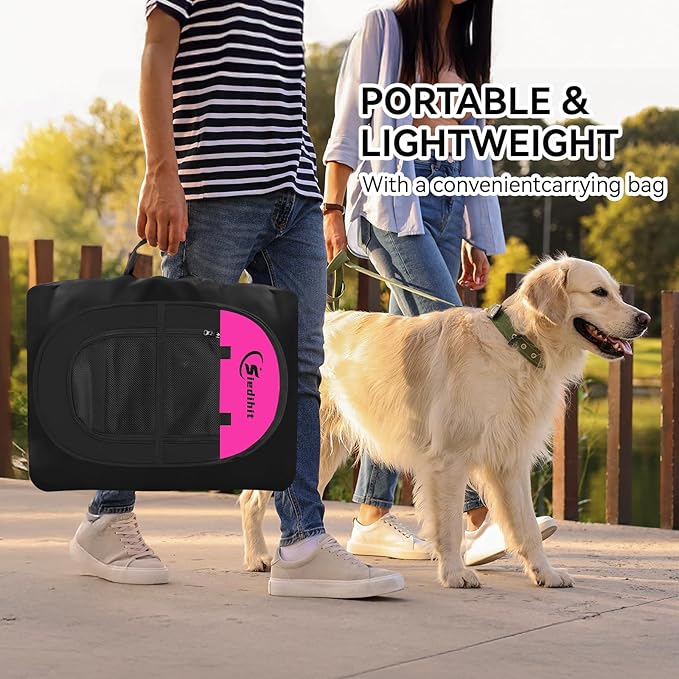 Dog Cat Playpen, Large Puppy Pet Playpen, Dog Crate Tent Cage Indoor/Outdoor, Portable Pop Up Dogs Kennel Playpen with Carrying Case for Dogs/Cats/Rabbits, Hot Pink