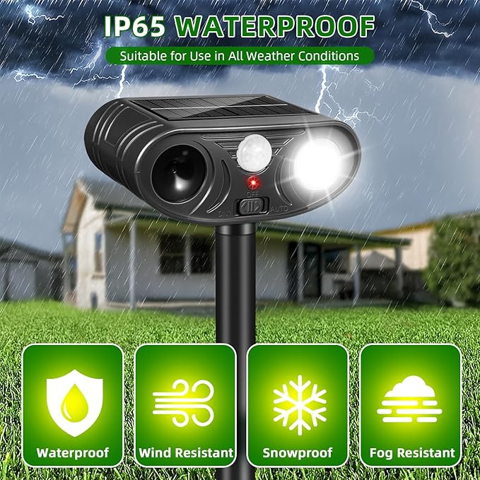 2026 Upgraded Solar Ultrasonic Animal Repellent Deer Cat Squirrel Deterrent Devices Motion Activated with LED Strobe Light Repeller Keep Dog Raccoon Skunk Rabbit Away from Yard Garden Farm 4 Pack