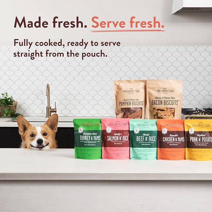 Portland Pet Food Company Fresh Dog Food Pouches - Human-Grade Toppers Wet Pet Meal & Mixers - Gluten-Free Limited Ingredient Tuxedo’s Chicken & Yams - Large & Small Breed Puppy & Senior Dogs - 5 Pack