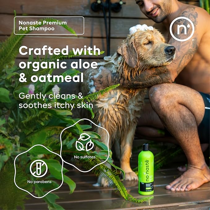 Nonaste Premium Dog Shampoo and Pet Stain & Odor Eliminator Spray (16 Oz, Pack of 2) – USDA Certified Organic Aloe & Oatmeal Dog Shampoo, and Enzyme Cleaner Stain Remover | Dog Wash, Light Fresh Scent