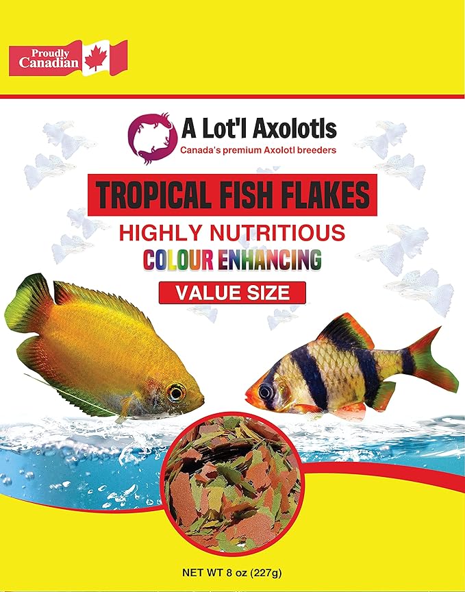 A Lot'l Axolotls Tropical Fish Flakes - Colour Enhancing - High Protein - Staple Food - 227g / 8 Oz Value Size
