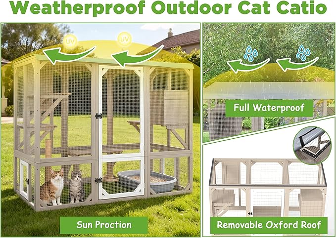 PetsCosset Catio Outdoor Cat Enclosures 4 Story Large Cat's House for Indoor Outdoor Window Catio Wooden Outside Kitty Patio with Resting Room,Waterproof Roof,Jumping Playforms (47" H Cat Catio)