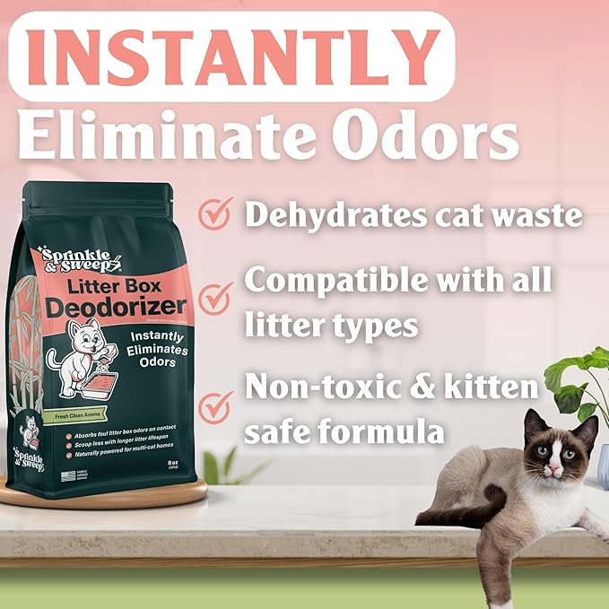 Litter Box Deodorizer (2 Pack) | Cat Litter Deodorizer | Smell Control for Cats | Non-Toxic & Safe for Kittens | Home Odor Neutralizer | Kitty Litter Freshener | Sprinkle & Sweep | Made in USA