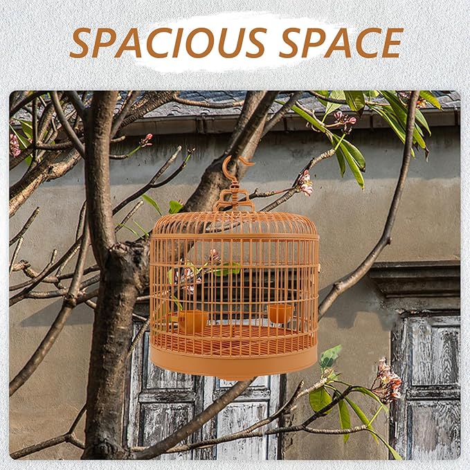 ERINGOGO Hanging Birdcage for Parakeets and Small Birds, Plastic Decorative Outdoor Cage with Handle, 29.5-inch Dome Top for Travel and Home Use