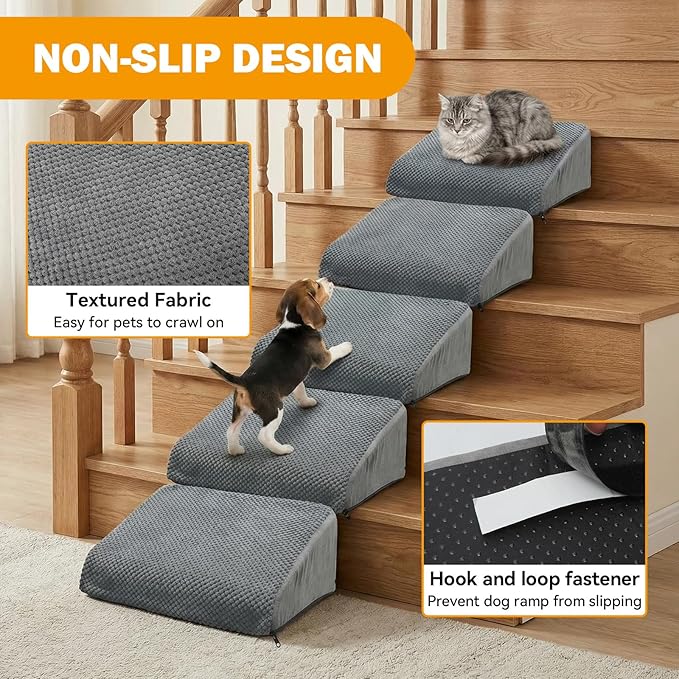 6-Pack Dog Ramp for Stairs, 40D Dog Stairs for Small Dogs with Gentle Slope, Pet Steps for Staircase Stairs, Steps and Stairs Assist for Injured & Aged Pets with Self-Sticky Pads to Fix