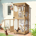 TITIMO 71" Catio Cat Enclosure Window, Large Outdoor/Indoor Cat House for Multiple Cats, Wooden Kitty Condo W/Waterproof Roof, Platforms, Resting Box, Scratching Post, Sisal Ball, Wheels