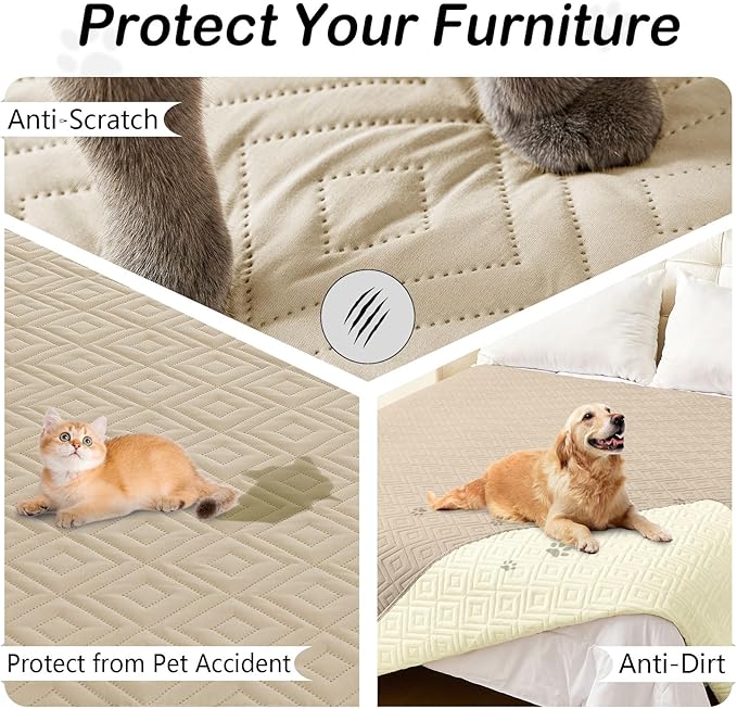 hyha Waterproof Dog Blanket, Soft Pet Bed Blankets, Waterproof Sofa Couch Cover for Dogs Washable, Reversible Pet Couch Covers for Sofa Furniture (30x70 Inch, Taupe/Beige)