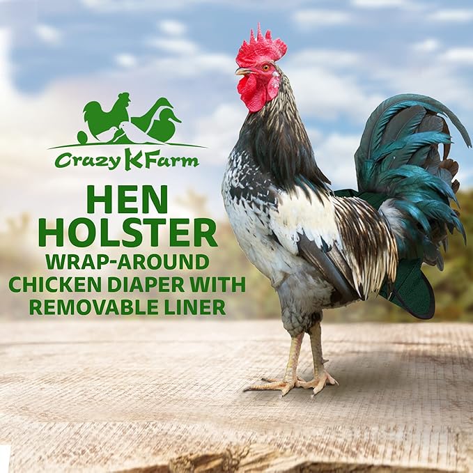 Hen Holster Wrap-Around Bird Diaper & Harness for Hens, Roosters, Ducks, Geese - with Removable Vinyl Liner, Adjustable Fit for Outdoor Adventures & Indoor Use - Easy to wear - Large, Green