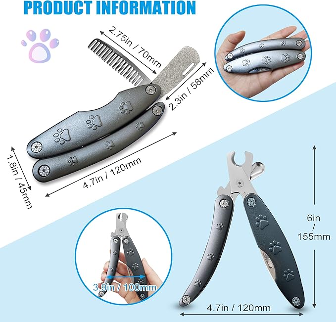 Best Dog Nail Trimmer for Anxiety Sensitive Dog, Silent Sharpest Smoothest Dog Nail Clippers for Thick Nails, Heavy Duty Professional Dog ToeNail Clipper, Build-in Comb & Nail File