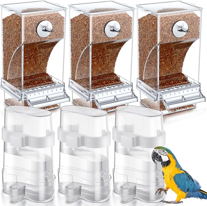 Yaomiao 6 Pcs No Mess Bird Feeders Automatic Clear Parrot Water Dispenser Acrylic Quail Feeder and Watered Cage Accessories Indoor for Small and Medium Parrot Cockatiel Canary(Clear Feeder)