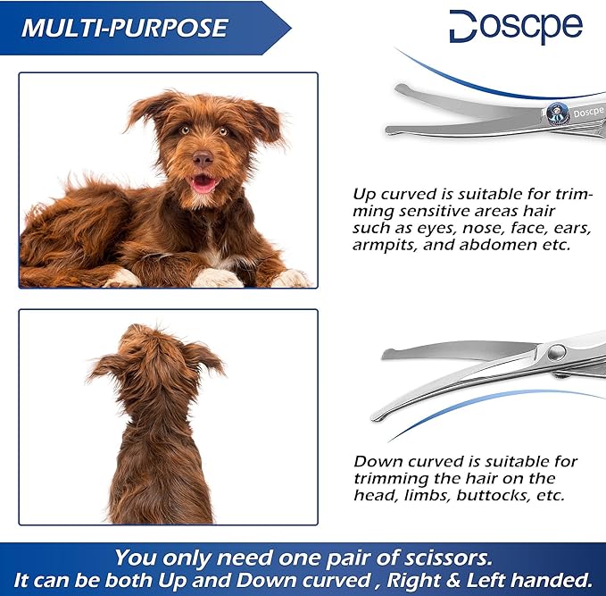 Curved Dog Grooming Scissors 6.69 inches Round Tips Pet Grooming Shears for Dog Cat on Face Paw Hair Trimming Right Left Handed