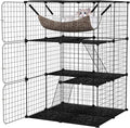 PETSITE 3-Tier Cat Cages Indoor, Metal Wire Cat Enclosure with Extra Large Hammock, 2 Ladders, and 4 Lockable Doors, Detachable Indoor Cat Catio Kennel for 1-3 Cats Kitten, Anti-toppling Kits Included